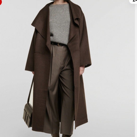 🍩 Toteme Signature Dark Brown Wool Cashmere Draped Long Coat - Picture 3 of 3
